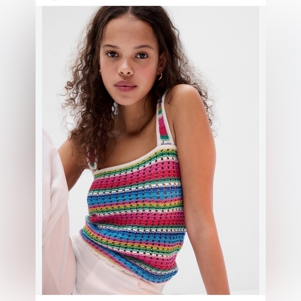 Gap Crochet Stripe Tank Top XS Multicolor Boho Resortwear Euro Summer Beach